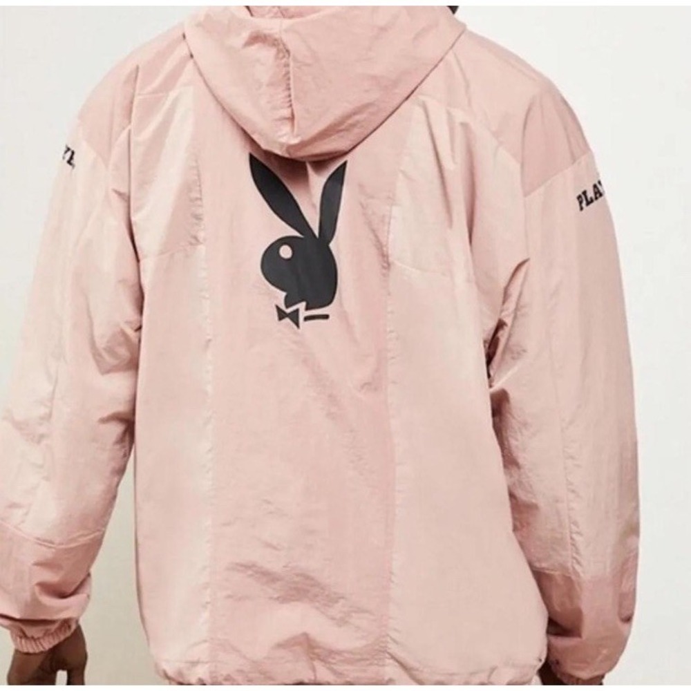 Playboy PacSun Windbreaker Hood Jacket Pink Rose Mens Size M Pullover Anorak NWT